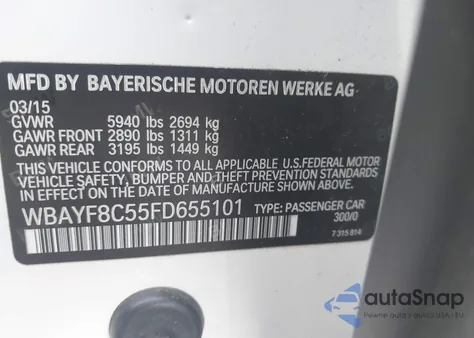 2015 BMW 750Li xDrive from USA, damaged, VIN WBAYF8C55FD655101